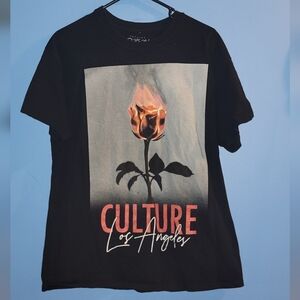 Black Graphic Tee with Flaming Rose